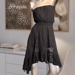 Guess Y2K Black Lace Dark Romantic Asymmetrical Strapless Dress